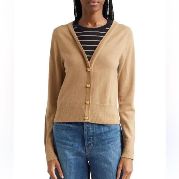 NWT Veronica Beard Enza Merino Wool Sweater Small Khacki/Navy - Picture 1 of 14